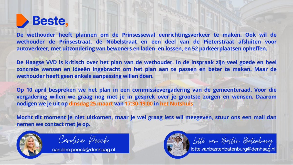 Morgenavond gaan we graag met jou in gesprek over de herinrichting van de Prinsestraat. Dit doen we van 17:30-19:00 in het Nutshuis. Zien we je daar?