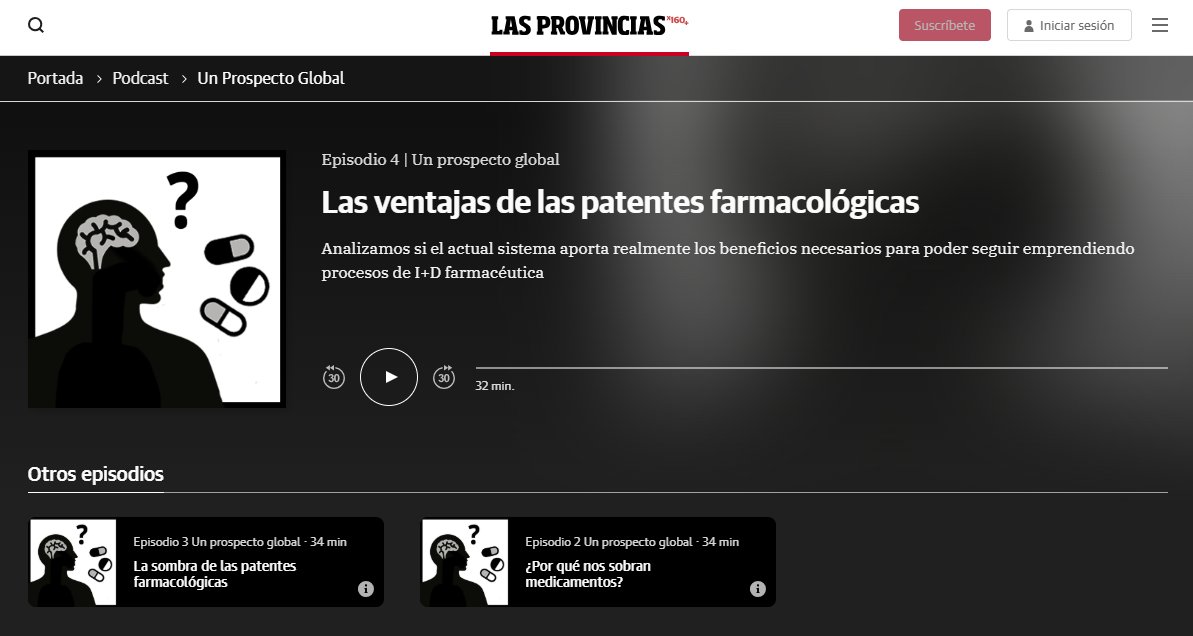 Coordinadora Valenciana de ONGD (@cvongd) on Twitter photo Nuevo episodio de 'Un prospecto global' ⤵️
Las ventajas de las patentes farmacológicas
<a href="/TristeContent/">Triste Content</a> y <a href="/farmamundi/">FARMAMUNDI</a> analizan el actual sistema y los beneficios que aporta para emprender procesos de I+D farmacéutica
🎧 Escúchalo en <a href="/lasprovincias/">LAS PROVINCIAS</a>:
lasprovincias.es/podcast/un-pro… Nuevo episodio de 'Un prospecto global' ⤵️
Las ventajas de las patentes farmacológicas
<a href="/TristeContent/">Triste Content</a> y <a href="/farmamundi/">FARMAMUNDI</a> analizan el actual sistema y los beneficios que aporta para emprender procesos de I+D farmacéutica
🎧 Escúchalo en <a href="/lasprovincias/">LAS PROVINCIAS</a>:
lasprovincias.es/podcast/un-pro…