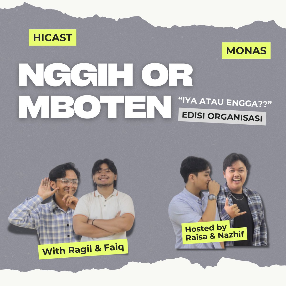 📢 HICAST: NGGIH OR MBOTEN – EDISI ORGANISASI 🎙️

Ngabuburit makin seru bareng Ragil &amp; Faiq! Bahas rapat 3 jam, INTI vs BPH, sampai masuk organisasi cuma buat CV—Nggih or Mboten?

🎧 Dengerin di Spotify!
🔗 open.spotify.com/episode/7kKnjO…

#SALAMPERUBAHAN #BERSATUDALAMKOLABORASI