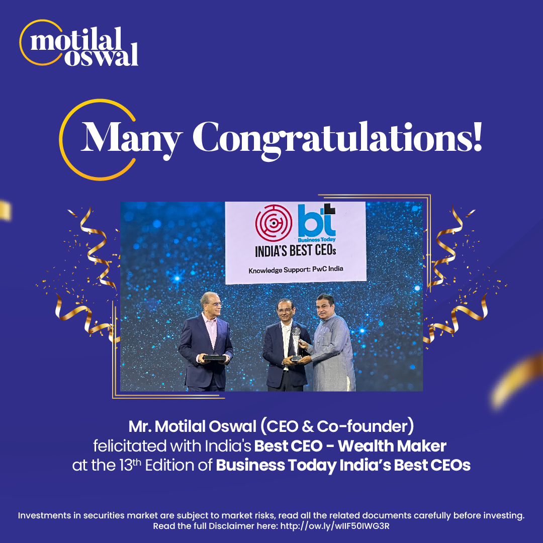 Motilal Oswal Financial Services Ltd (@motilaloswalltd) on Twitter photo Great leadership is like compounding — consistent efforts lead to extraordinary results! 🚀
Congratulations to our Group CEO and Co-founder - <a href="/MrMotilalOswal/">Motilal Oswal</a>, on this well-deserved honour at the 13th edition of <a href="/business_today/">Business Today</a> India's Best CEO.
#CompoundingSuccess Great leadership is like compounding — consistent efforts lead to extraordinary results! 🚀
Congratulations to our Group CEO and Co-founder - <a href="/MrMotilalOswal/">Motilal Oswal</a>, on this well-deserved honour at the 13th edition of <a href="/business_today/">Business Today</a> India's Best CEO.
#CompoundingSuccess