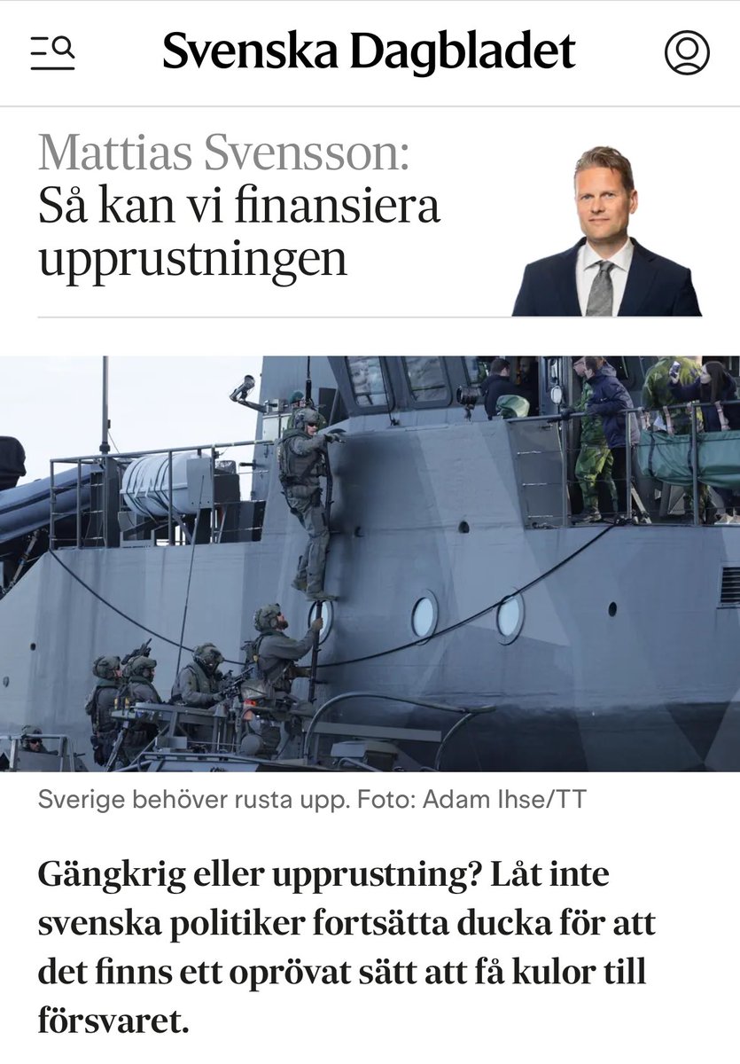 Bra att <a href="/mattias_neo/">Mattias Svensson</a> tar upp en diskussion som fler politiker än jag borde våga ta. 

Pengar som just nu finansierar gängens krig mot samhället skulle istället kunna gå till Ukrainas krig mot Ryssland. 

Men svensk politik ba 🙉 🙈 🙊