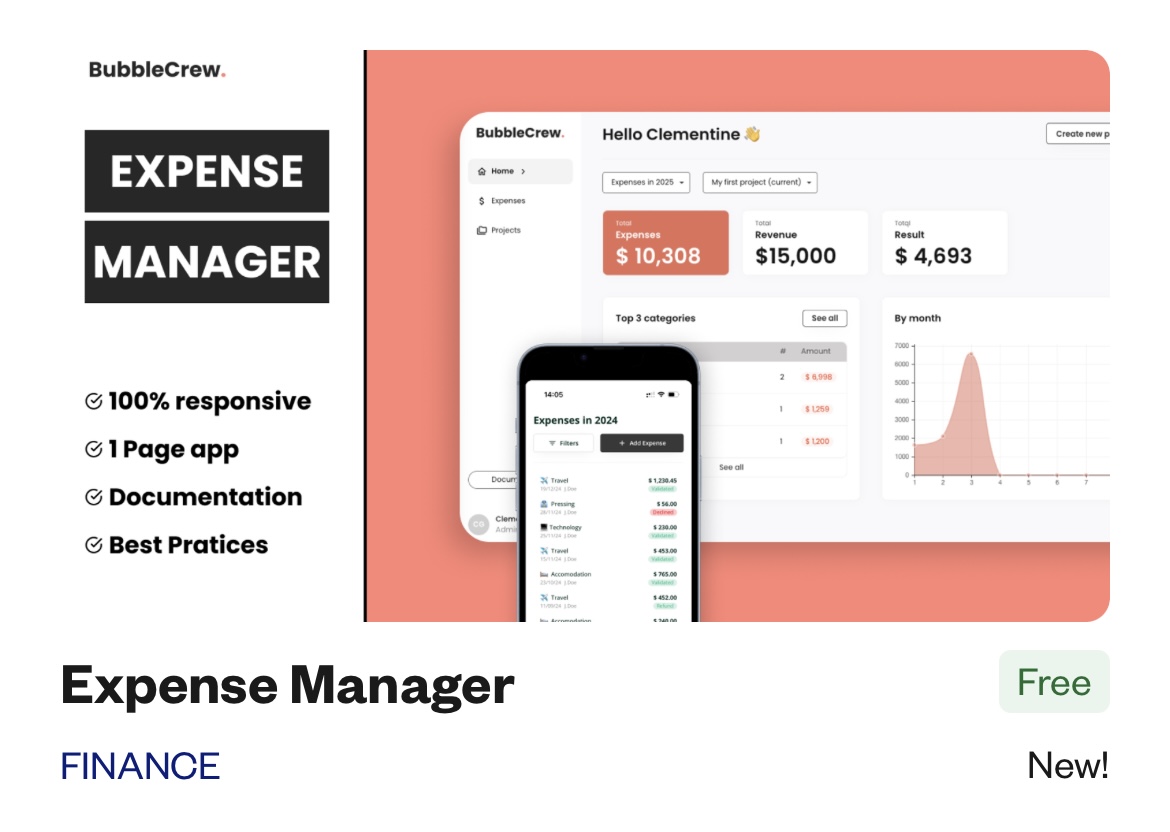 cloumcloumcloum's tweet image. My first @bubble template just got published 🎉

Why should you grab it now ?

Because it’s more than just an expense manager, it’s a hands-on way to learn best practices while exploring a real app. And the best part? It’s FREE! 

🔎 What’s inside? 👇

bubble.io/template/expen…