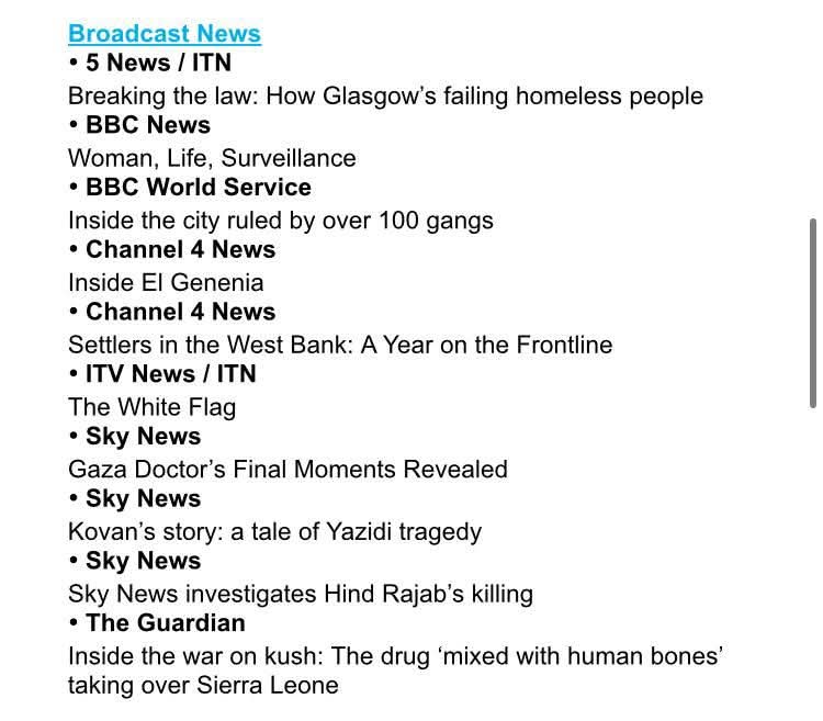 Saidu Bah (@mohamedsaidubah) on Twitter photo Honoured to be nominated for an <a href="/AmnestyUK/">Amnesty UK</a> Media Award for my reporting <a href="/guardian/">The Guardian</a> inside the war on Kush in Sierra Leone. Thanks to my amazing producer <a href="/FranRankin/">Frances Rankin</a>
I hope this film will continue to evoke emotion for actions 🙏 theguardian.com/news/video/2025 #AmnestyMediaAwards Honoured to be nominated for an <a href="/AmnestyUK/">Amnesty UK</a> Media Award for my reporting <a href="/guardian/">The Guardian</a> inside the war on Kush in Sierra Leone. Thanks to my amazing producer <a href="/FranRankin/">Frances Rankin</a>
I hope this film will continue to evoke emotion for actions 🙏 theguardian.com/news/video/2025 #AmnestyMediaAwards