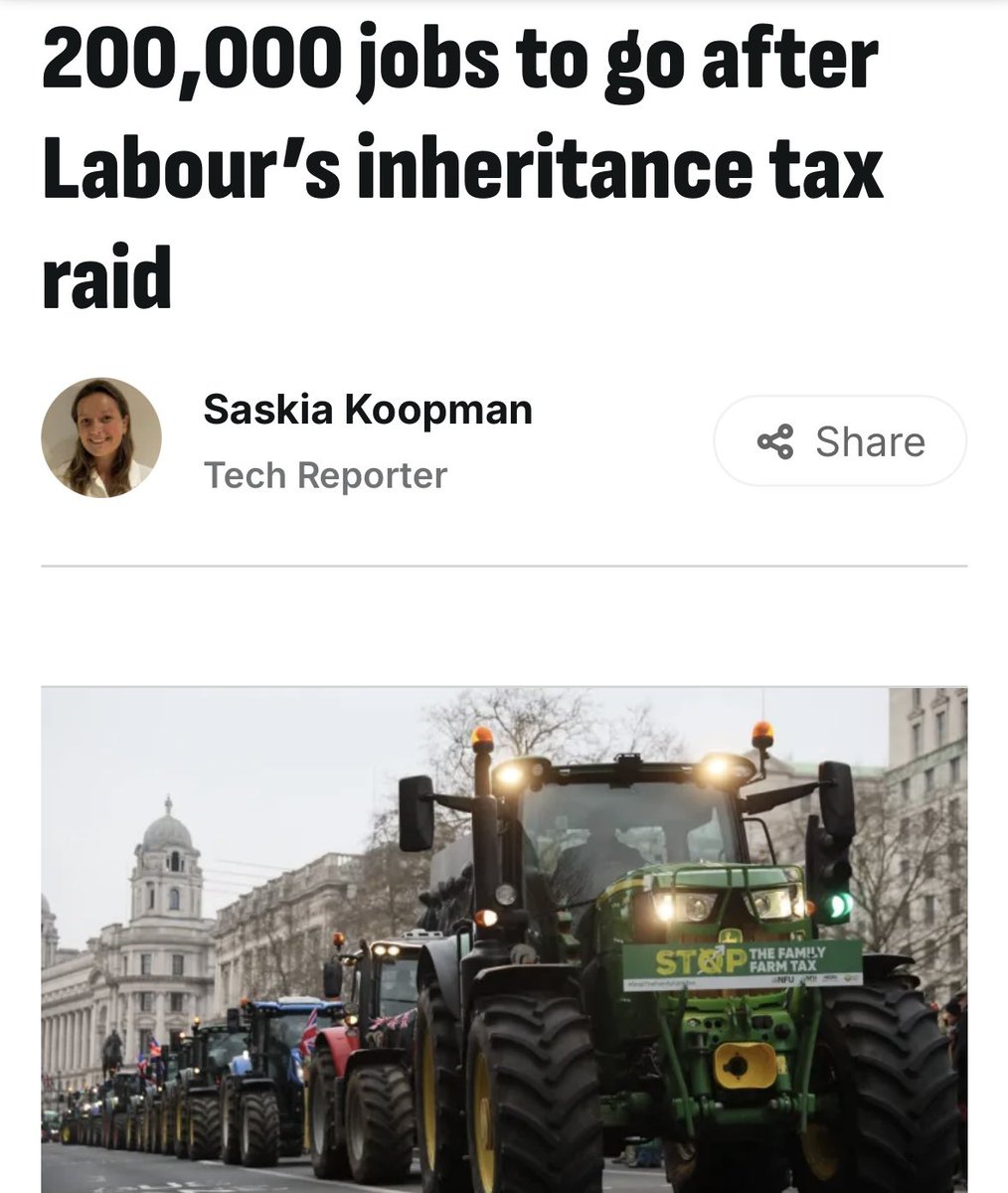 According to research by CBI-Economics, the Labour government’s inheritance tax on family farms is expected to result in more than 208,000 job losses by the end of this Parliament. Absolutely disgraceful.