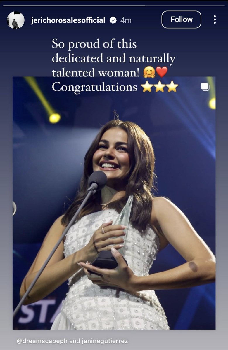 LoisaJema's tweet photo. ASIA'S RISING STAR JANINE GUTIERREZ'S PROUD KASINTAHAN @jericho_rosales 😍😍😍

Congratulations! Miss #JanineGutierrez BEST DRAMA SUPPORTING ACTRESS #LavenderFields
Thank you PMPC and @DreamscapePH family 💜 #TheAccused #EchoNine 🔜 https://t.co/capv0naLTM