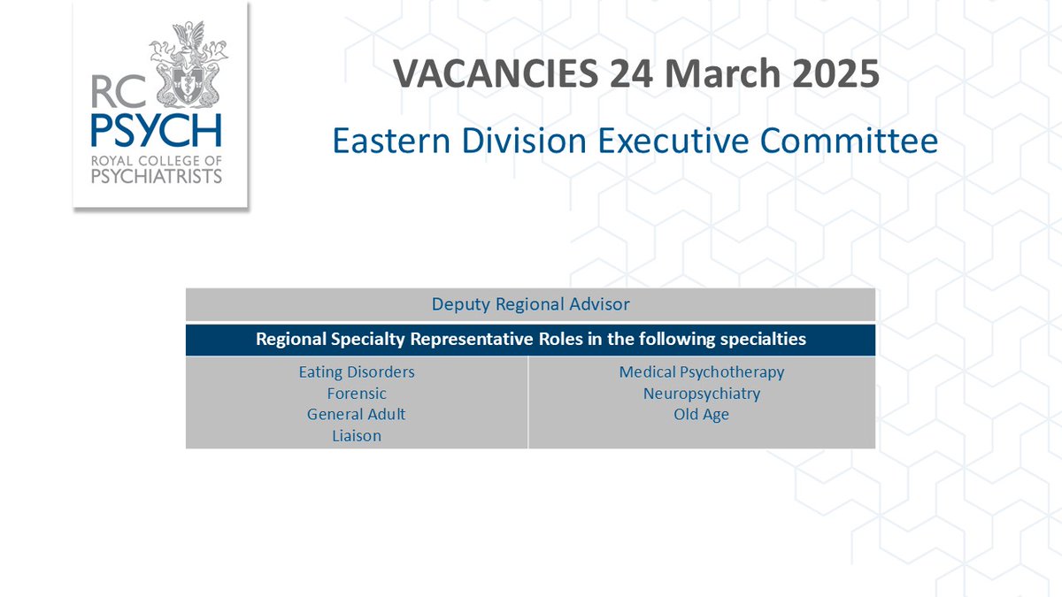rcpsychEastern's tweet image. Call for members to take on the Deputy Regional Advisor and Regional Specialty Advisor roles and support the JD process.

If you are interested in getting involved, please get in touch with Moinul Mannan. Please also feel free to share with anyone else who might be interested.