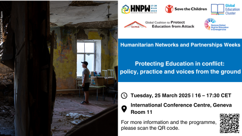 Education is under attack in:

🇸🇩Sudan
🇺🇦Ukraine
🇵🇸Palestine
🇾🇪Yemen
🇨🇩DRC
and more.

TOMORROW at #HNPW, we'll hear from students impacted by conflict, and how the sector can bolster collaboration around attacks on education in emergency contexts.

👉 educationcluster.net/news/gec-hnpw-…