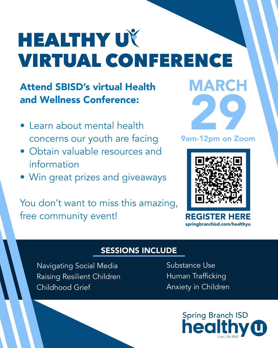 Attention All SBISD!
 Join the SBISD Virtual  Health &amp; Wellness Conference! 
Saturday, March 29, 2025
9:00 AM - 12:00 PM on Zoom!
• Learn about mental health 
 concerns our youth are facing
• Obtain valuable resources and 
 information
You don't want to miss this amazing event!