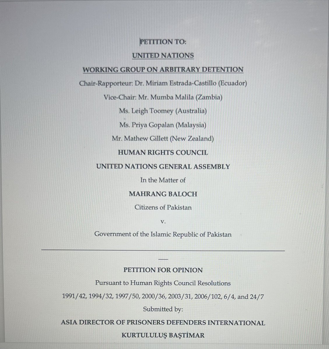 Kurtuluş BAŞTİMAR (@kbastimar36) on Twitter photo The arbitrary arrest and detention of my client <a href="/MahrangBaloch_/">Mahrang Baloch</a> is being taken to UN Working Group on Arbitrary Detention. Follow for further updates on such an important case…
Follow and support us to spread such a historical event. The arbitrary arrest and detention of my client <a href="/MahrangBaloch_/">Mahrang Baloch</a> is being taken to UN Working Group on Arbitrary Detention. Follow for further updates on such an important case…
Follow and support us to spread such a historical event.