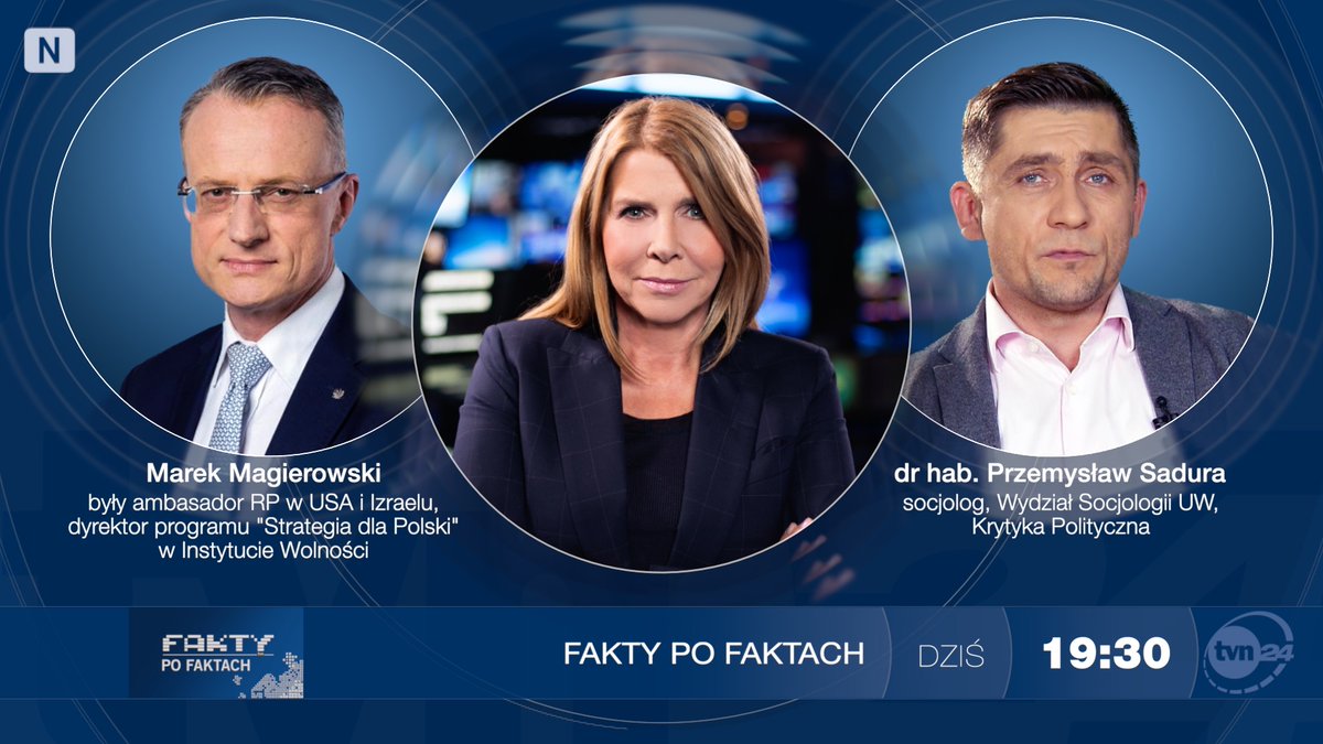 Fakty po Faktach (@faktypofaktach) on Twitter photo Dzisiejszymi gośćmi Katarzyny Kolendy-Zaleskiej <a href="/KolendaK/">Kasia KolendaZaleska 🇺🇦🇵🇱🇪🇺🇺🇸</a> w <a href="/faktypofaktach/">Fakty po Faktach</a> będą: Marek Magierowski <a href="/mmagierowski/">Marek Magierowski</a> - były Ambasador w USA i Izraelu, dyrektor w <a href="/instwolnosci/">Instytut Wolności</a>, a później prof. Przemysław Sadura - socjolog z Uniwersytetu Warszawskiego. Zapraszamy o 19.30 do <a href="/tvn24/">tvn24</a>. Dzisiejszymi gośćmi Katarzyny Kolendy-Zaleskiej <a href="/KolendaK/">Kasia KolendaZaleska 🇺🇦🇵🇱🇪🇺🇺🇸</a> w <a href="/faktypofaktach/">Fakty po Faktach</a> będą: Marek Magierowski <a href="/mmagierowski/">Marek Magierowski</a> - były Ambasador w USA i Izraelu, dyrektor w <a href="/instwolnosci/">Instytut Wolności</a>, a później prof. Przemysław Sadura - socjolog z Uniwersytetu Warszawskiego. Zapraszamy o 19.30 do <a href="/tvn24/">tvn24</a>.