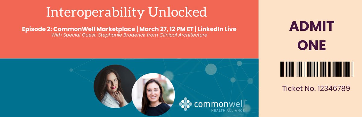 🚨 You're invited!
Join us for Episode 2 of Interoperability Unlocked as we dive into the CommonWell Marketplace with special guest Stephanie Broderick from Clinical Architecture.

📅 March 27 | ⏰ 12 PM ET | 📍 LinkedIn Live