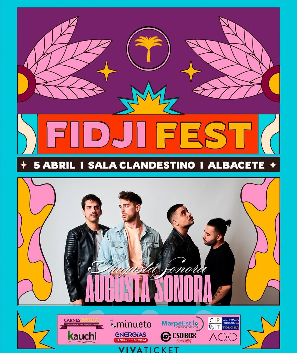 AUGUSTA SONORA (@augustasonora) on Twitter photo ¡ALBACETE! ♥️
Nos vemos el Sábado 5 de Abril en la mítica Clandestino dentro del FIDJI FEST🏝️ organizado por los enormes <a href="/VueloFidji/">VUELO FIDJI</a>, que nada más nos comentaron la idea nos resultó un bombazo! 🔥♥️
🎟️: vivaticket.es/ticket/fidji-f… ¡ALBACETE! ♥️
Nos vemos el Sábado 5 de Abril en la mítica Clandestino dentro del FIDJI FEST🏝️ organizado por los enormes <a href="/VueloFidji/">VUELO FIDJI</a>, que nada más nos comentaron la idea nos resultó un bombazo! 🔥♥️
🎟️: vivaticket.es/ticket/fidji-f…