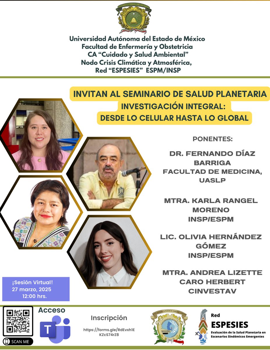 Este jueves los esperamos en el webinar "Investigación integral: desde lo celular hasta lo global", organizado por la Universidad Autónoma del Estado de México y Red ESPESIES, ¡no te lo pierdas!
📅 Fecha: 27 de marzo 
⌚️ Hora: 12:00 hrs(CDMX) 
💻Modalidad:Virtual(Microsoft Teams)