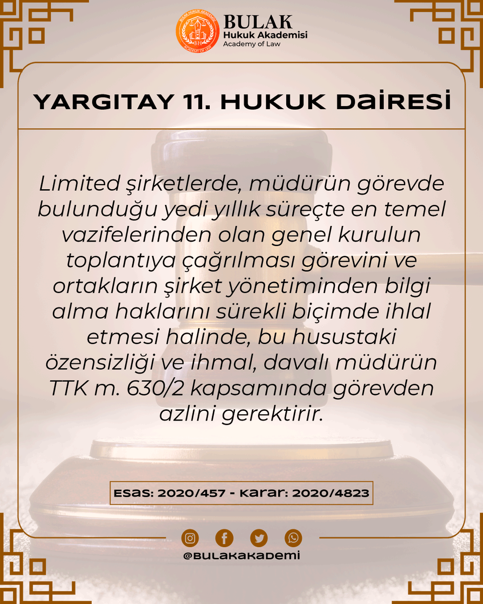 YARGITAY 11. HUKUK DAİRESİ

E: 2020/457 - K: 2020/4823

👩‍💼👨‍💼 BULAK HUKUK AKADEMİSİ 👩‍💼👨‍💼

Detaylar hakkında bilgi edinmek için;

📞 +90 (552) 799 27 95

📩 <a href="/bulakakademi/">Bulak Hukuk Akademisi</a>