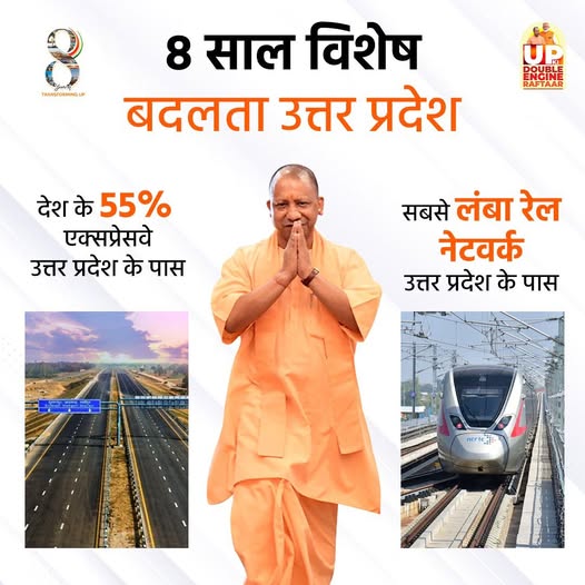 PiyushRNishad's tweet image. 8 साल का विकास, बदलता उत्तर प्रदेश! 
देश के 55% एक्सप्रेसवे और सबसे लंबा रेल नेटवर्क अब यूपी के पास।
डबल इंजन सरकार से तरक्की की नई उड़ान! 

#बदलता_उत्तर_प्रदेश #UPDevelopment #BJP4UP #DoubleEngineSarkar