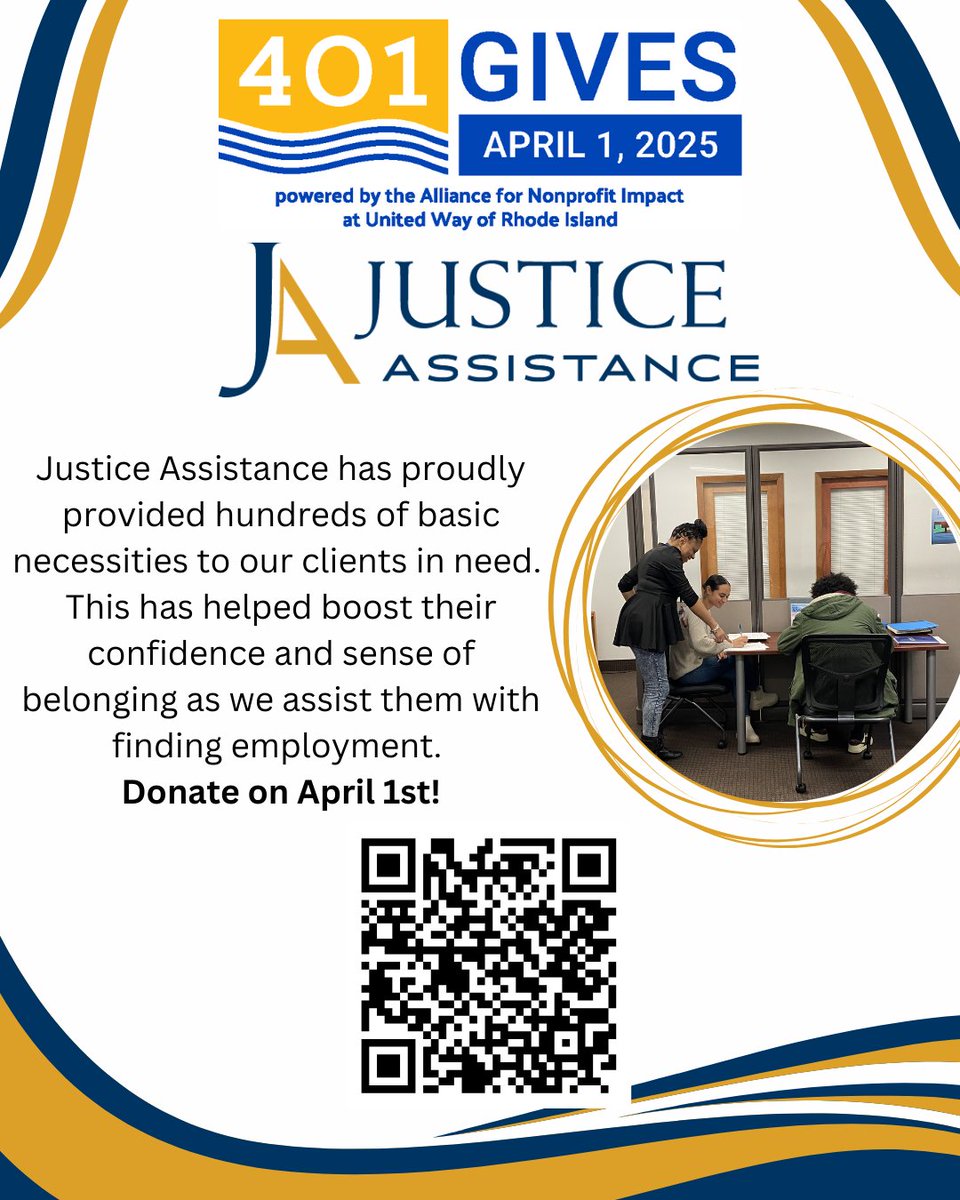 Everyone deserves a second chance. Justice Assistance provides clothing &amp; hygiene essentials to help individuals regain confidence &amp; stability.

Donate April 1st &amp; make a difference! 💙 Every dollar empowers change.

🔗 bit.ly/3VCdKoe

#JusticeForAll #401Gives #Community