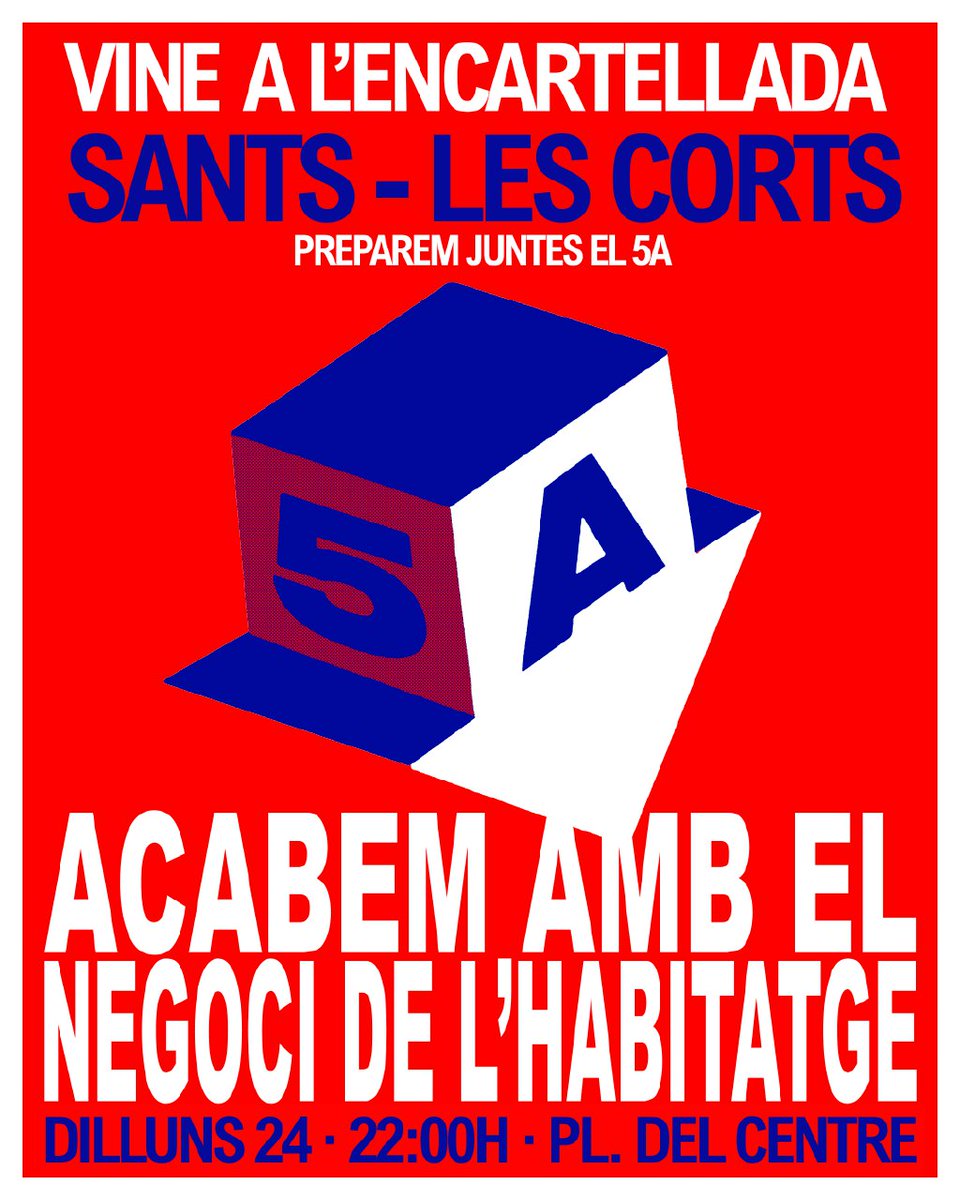 #5A Avui comencem amb les accions com a comitè sants - les corts per preparar el 5A! 

Suma-t'hi! Acabem amb el negoci de l'habitatge ✊🏻❤️‍🔥📣