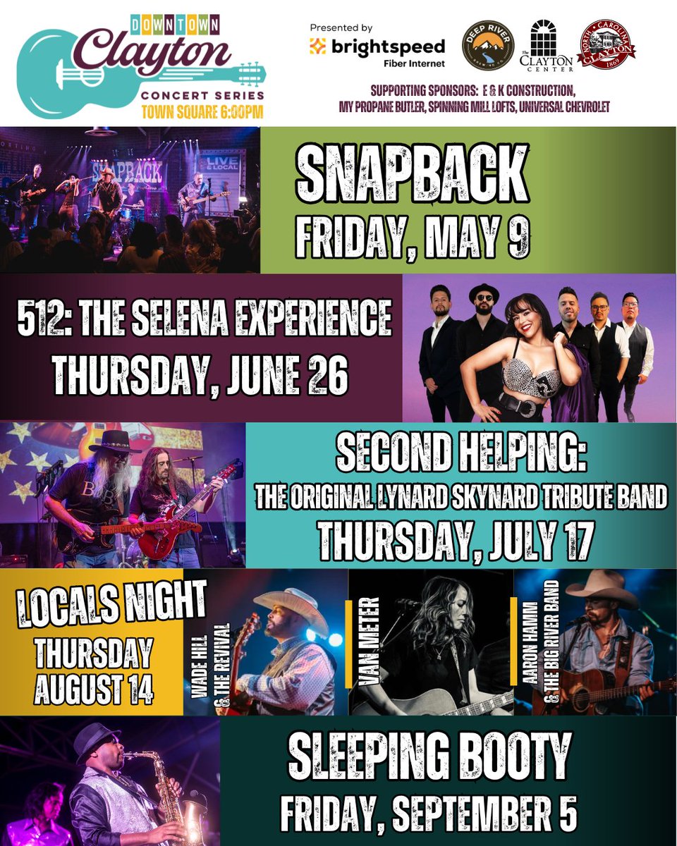 The Downtown Clayton Concert Series is almost back!! 

We’re so excited to share the 2025 lineup for this beloved summer tradition, which will kick off on May 9th in Town Square at 6pm. Learn more below!