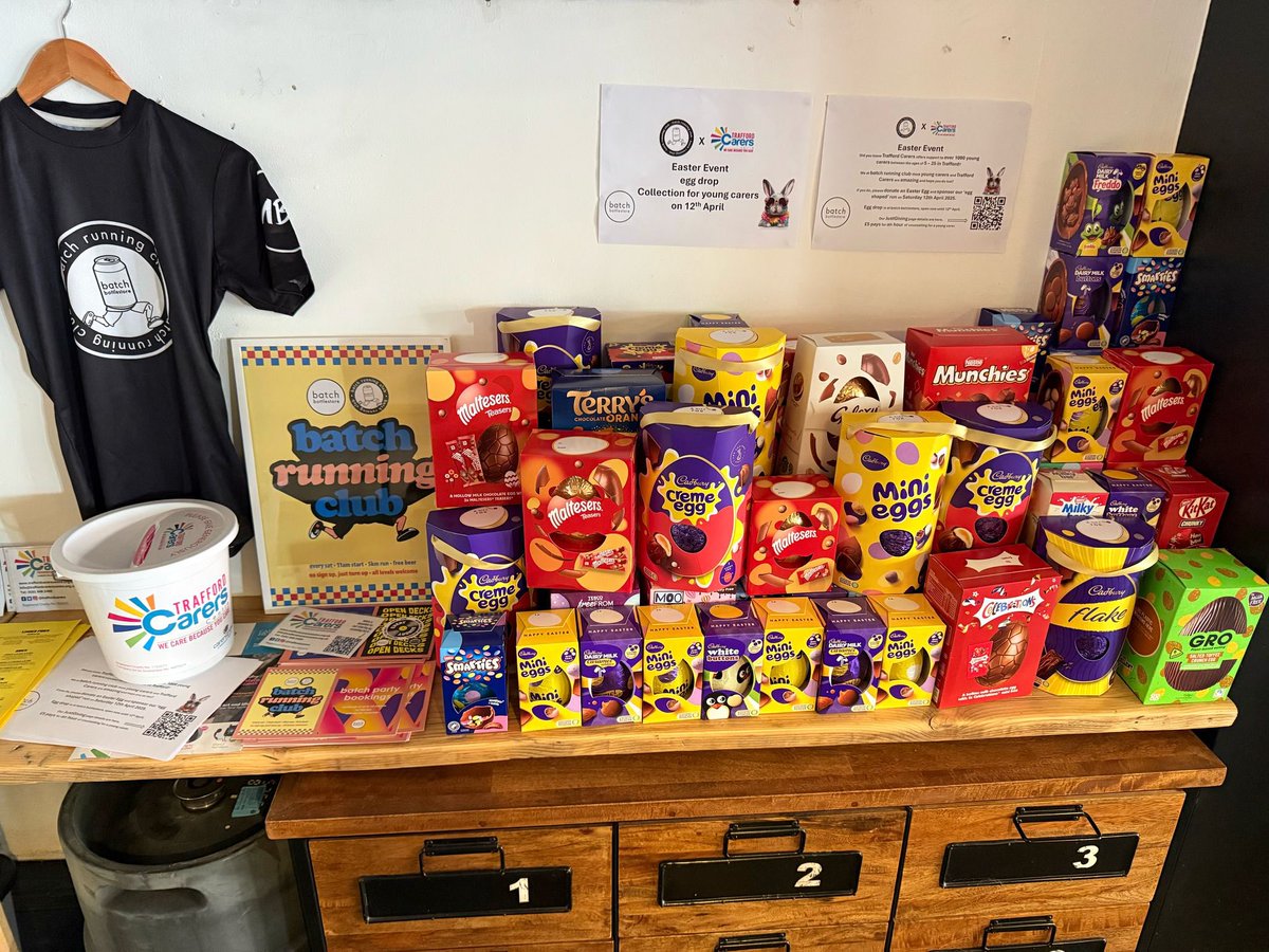 Altrincham Today (@altrinchamtoday) on Twitter photo 🐣 Batch Running Club - organised by <a href="/batchbottlestor/">Batch Bottlestore</a> in King's Court - is collecting Easter eggs to donate to young carers in the community via <a href="/TraffordCarers/">TraffordCarersCentre</a> Centre.
Trafford Carers Centre support unpaid carers in Trafford, many of whom are young people. 🐣 Batch Running Club - organised by <a href="/batchbottlestor/">Batch Bottlestore</a> in King's Court - is collecting Easter eggs to donate to young carers in the community via <a href="/TraffordCarers/">TraffordCarersCentre</a> Centre.
Trafford Carers Centre support unpaid carers in Trafford, many of whom are young people.