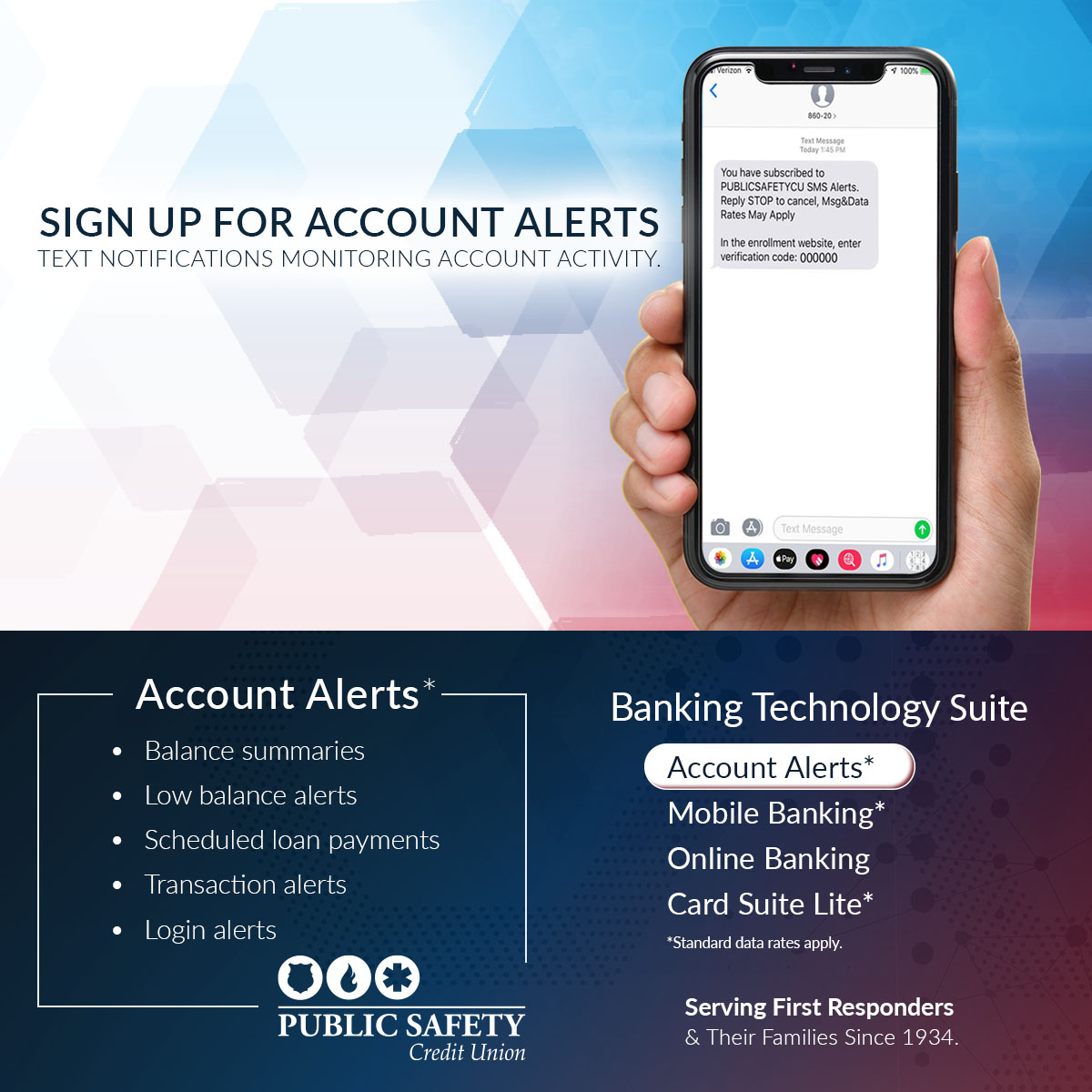 Stay connected with mobile alerts! Enroll today to receive important text alerts about your account transactions, logins, balance notifications, and more! For more information, call or visit our website today! hubs.li/Q03cnykR0