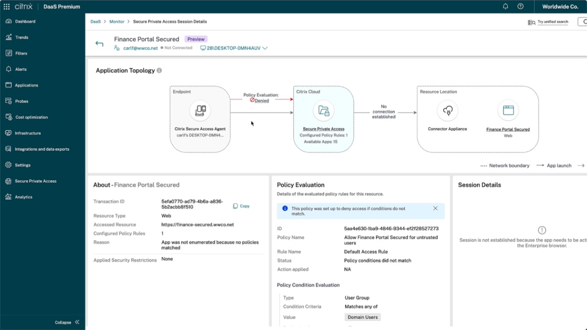 Troubleshooting secure access issues just got easier. 

Our latest enhancements to Citrix Monitor give IT teams real-time session insights, policy evaluation visibility, and automated troubleshooting workflows—all in a unified dashboard. Take a look: spr.ly/601602nLg #ZTNA