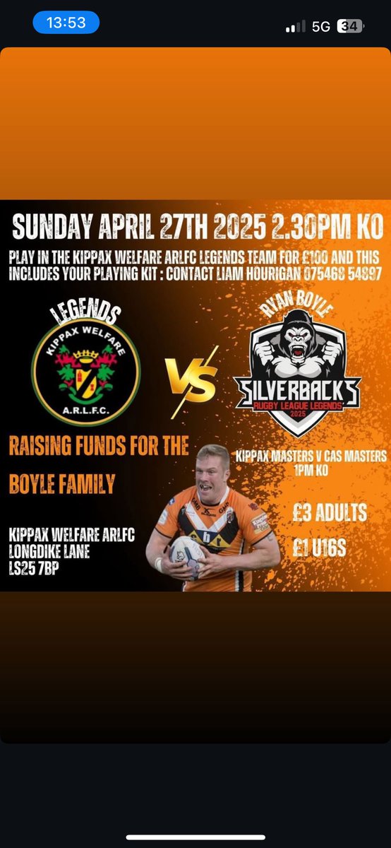 If anyone’s fancies playing for the Kippax all stars team, in Katie’s charity game let me know or message <a href="/LiamH152/">LiamH152</a> on the number on the poster. Should be a good afternoon