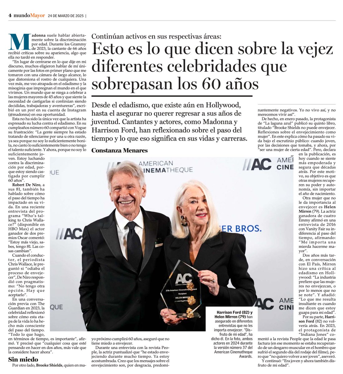 Esto es lo que dicen sobre la vejez diferentes celebridades que sobrepasan los 60 años. 

Nueva edición de la revista Mundo Mayor hoy junto a "El Mercurio". shorturl.at/8WsEd