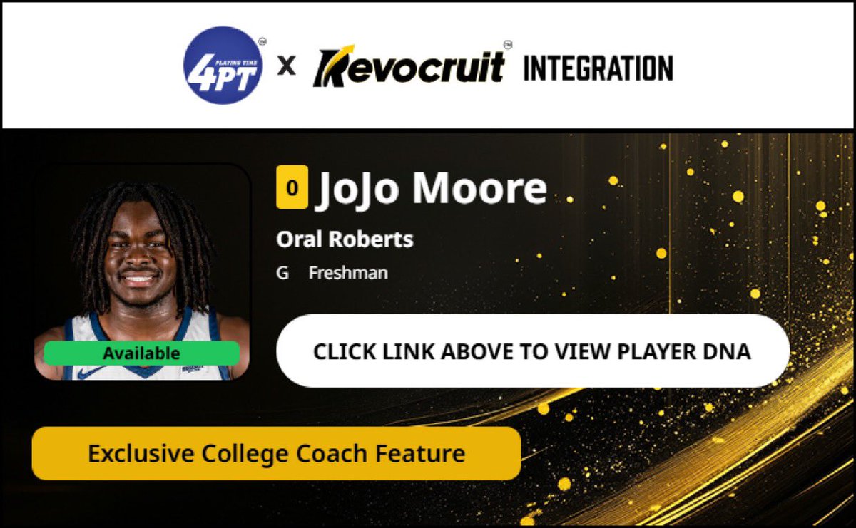 CBB Transfer Portal Spotlight

JoJo Moore
6'4" 200
Guard
Oral Roberts 

2024-25 Stats (28 Games):
📊 10.9 PPG, 4.4 RPG, 2.2 APG, 49.0 FG%

Coach Exclusive Revocruit Player DNA:
🔗 applink.revocruitathlete.com/player/66407

#TP4PT #TransferPortal
