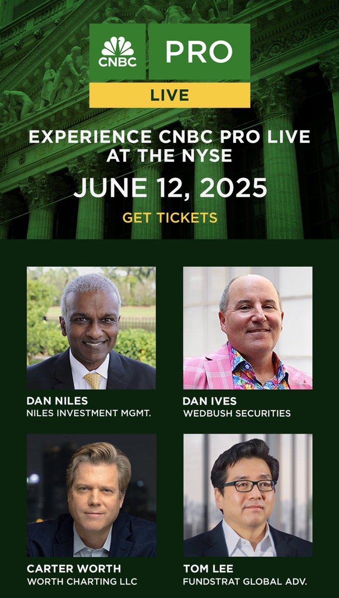 Dan Ives (@divestech) on Twitter photo Excited to see many <a href="/CNBCPro/">CNBC Pro</a> members in person at this awesome event talking tech stocks and the AI Revolution and spent a great day at NYSE on June 12 with an all-star lineup of <a href="/fundstrat/">Thomas (Tom) Lee (not drummer) FSInsight.com</a> <a href="/DanielTNiles/">Dan Niles</a> <a href="/CarterBWorth/">Carter Braxton Worth</a>
๐ฅ๐๐๐ฟ <a href="/CNBC/">CNBC</a> ๐ Excited to see many <a href="/CNBCPro/">CNBC Pro</a> members in person at this awesome event talking tech stocks and the AI Revolution and spent a great day at NYSE on June 12 with an all-star lineup of <a href="/fundstrat/">Thomas (Tom) Lee (not drummer) FSInsight.com</a> <a href="/DanielTNiles/">Dan Niles</a> <a href="/CarterBWorth/">Carter Braxton Worth</a>
๐ฅ๐๐๐ฟ <a href="/CNBC/">CNBC</a> ๐