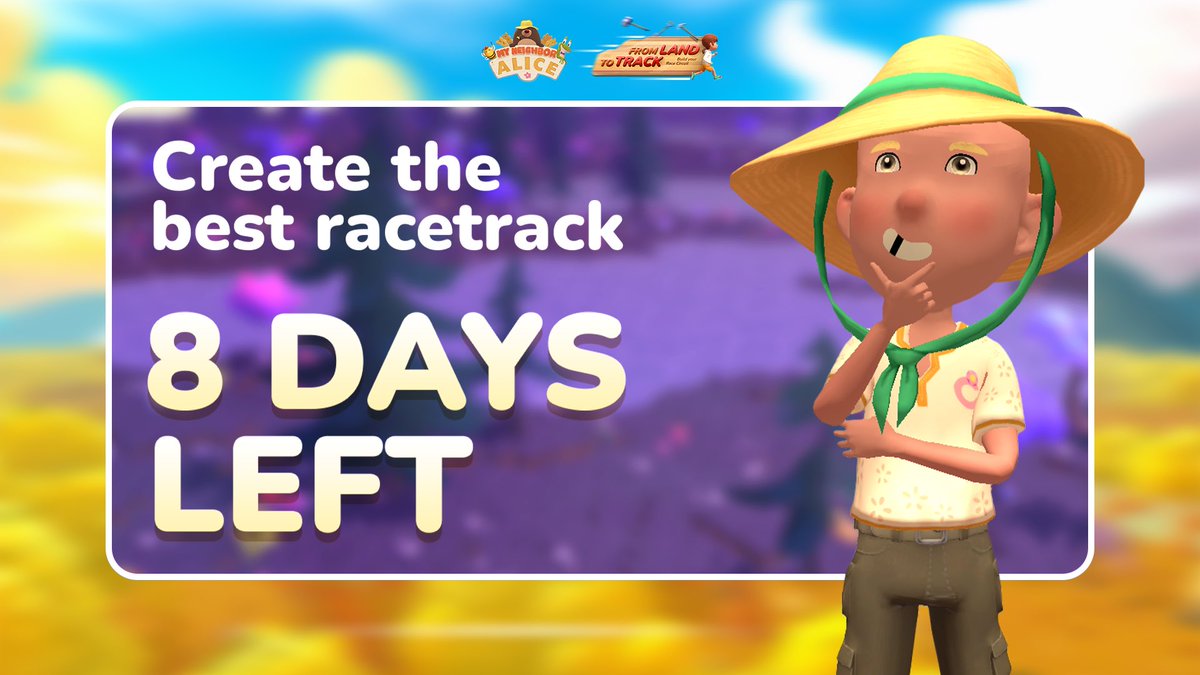 MyNeighborAlice's tweet photo. Neighbors, weโre halfway there! ๐โโ๏ธ
The first challenge of the โFrom Land to Trackโ competition is still active, and you have a chance to win.
4 winners will share 400 $ALICE, so donโt miss the opportunity to show off your creativity! ๐
But donโt forget to register between March 12th and April 1st by quote-retweeting our main announcement with a screenshot of your character on your land, including:
๐ Land ID
๐ In-game Character Name
๐ Discord Username
๐ #MNARegistration, #MNARaceTrack, #MyNeighborAlice
Then, from April 2nd to April 4th, youโll be able to submit your entry. Weโll soon reveal how!
In the meantime, hit the track in style with the new racing-inspired NFT collection, now available in-game! ๐
Want to make sure you donโt miss any competition details? ๐
You can find all the necessary information in our article: https://t.co/RwftKhBBDZ
Hurryโthe deadline is April 1st! Letโs make this last week full of creations. ๐งโ๐จ