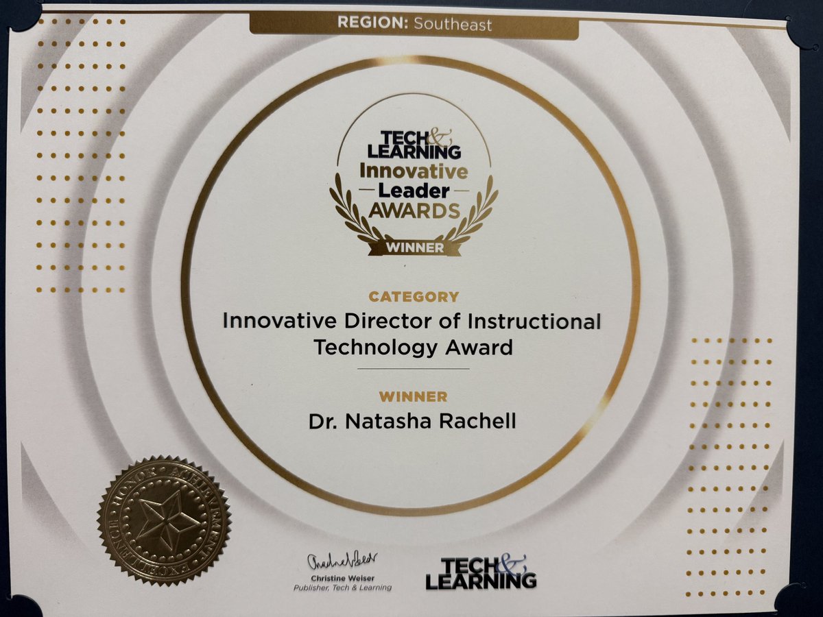 apsitnatasha's tweet image. HUGE thank you to @techlearning for this amazing honor!  I hate I wasn’t there to receive it in person, however, I am so extremely grateful to be recognized for the work that I get to lead my phenomenal team in doing! #edtechleader #edtechdirector #innovativeader