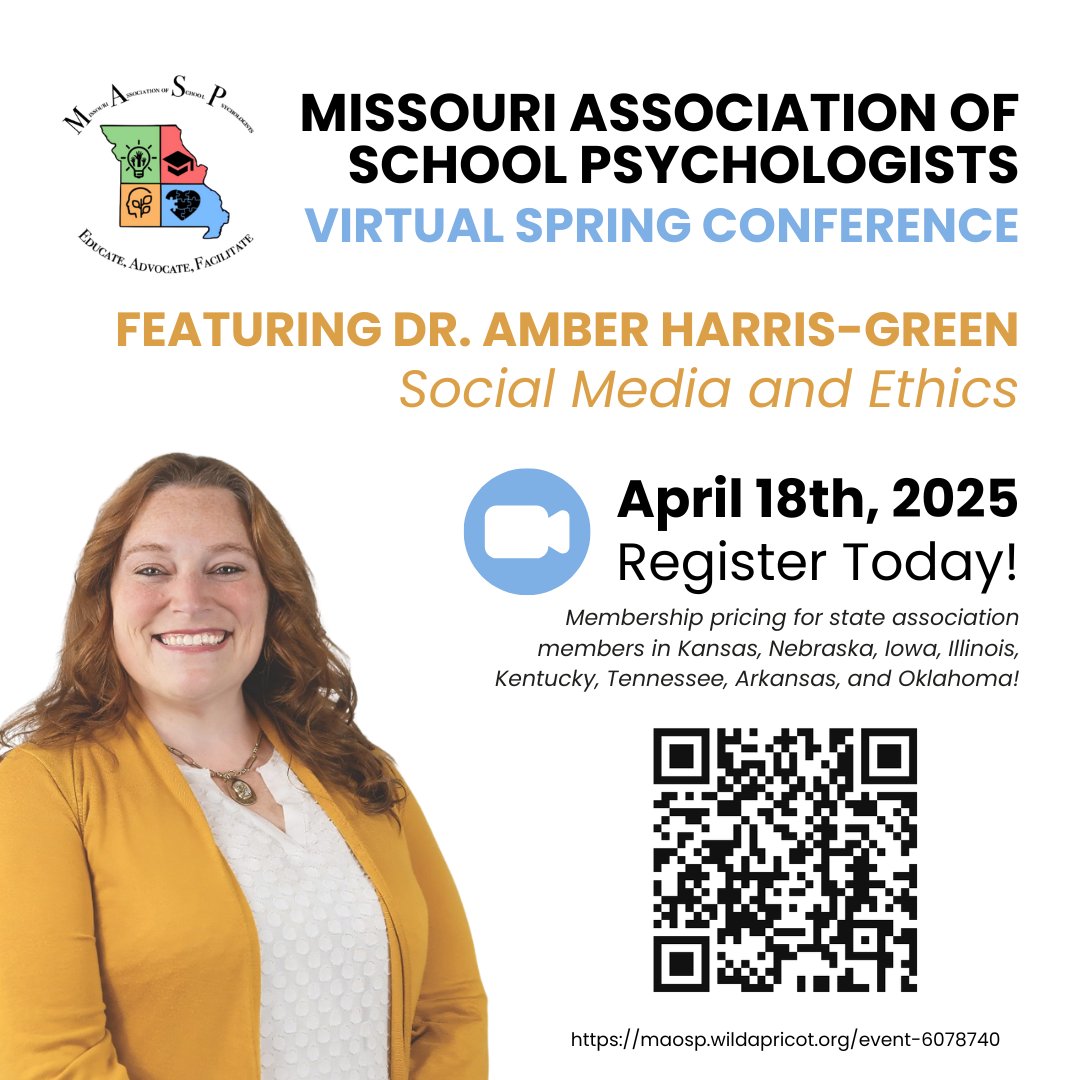 Are you registered for the MASP Virtual Spring Conference yet??

Highlights include a keynote with Dr. Amber Harris-Green on social media and ethics and a wide array of breakout sessions from speakers across Missouri! 
maosp.wildapricot.org/event-6078740