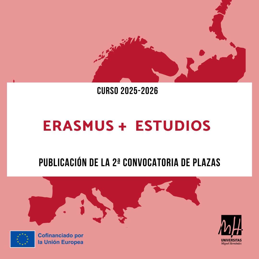 🔴Ya está en marcha la segunda convocatoria de plazas para estudiantes que quieran realizar un Erasmus el curso que viene🔴

❗El Plazo de presentación de solicitudes será desde hoy y hasta el 4 de abril de 2025

Toda la información la puedes consultar 👇
internacional.umh.es/erasmus-estudi…