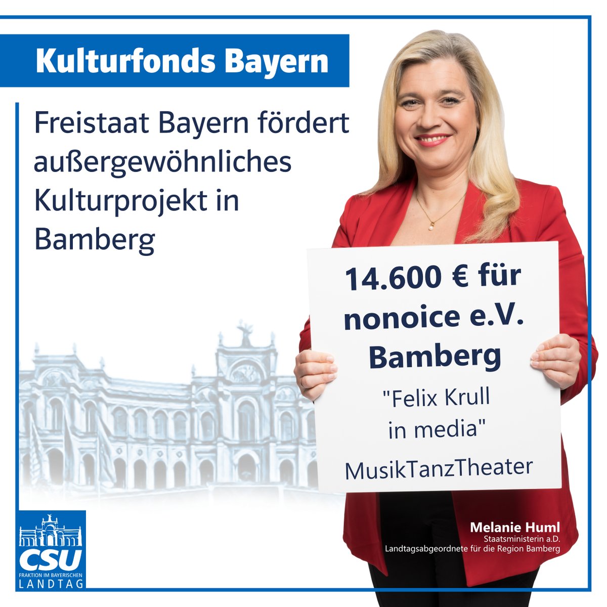 Über unseren #Kulturfonds #Bayern fördern wir als Freistaat das Musiktheaterprojekt "Felix Krull / sichtbar – unsichtbar" von #nonoise #Bamberg mit 14.600 Euro 🎭 Ein spannendes Vorhaben, das Literatur, Musik, Tanz und Theater zusammenbringt ✨Premiere im Oktober in der #Kufa