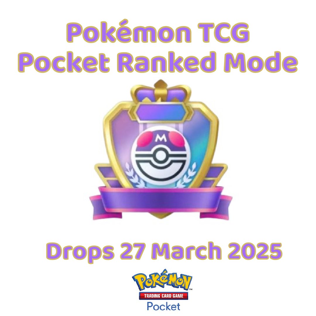 PokeVerse93's tweet image. Pokémon TCG Pocket Ranked drops this week!!

The first season of the ranked mode will feature Shining Revelry and be available from 27 March 2025, at 11:00 p.m. PDT to 26 April 2025, at 10:59 p.m. PDT.

Post 1/2

#PokemonTCGPocket #RankedMode