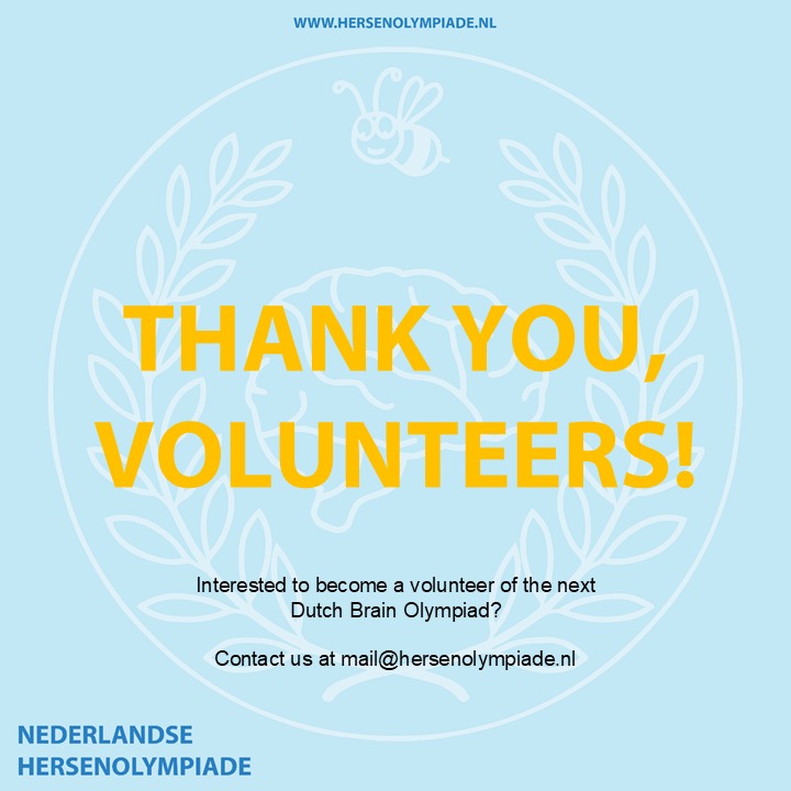 hersenolympiade's tweet image. The Dutch Brain Olympiad 2025 wouldn’t have been possible without our volunteers! 🙌 Thank you to everyone who contributed to making this year’s event a success! 🎉
In September, we will start planning the 2026 edition. Want to be part of it? Reach out at mail@hersenolympiade.nl