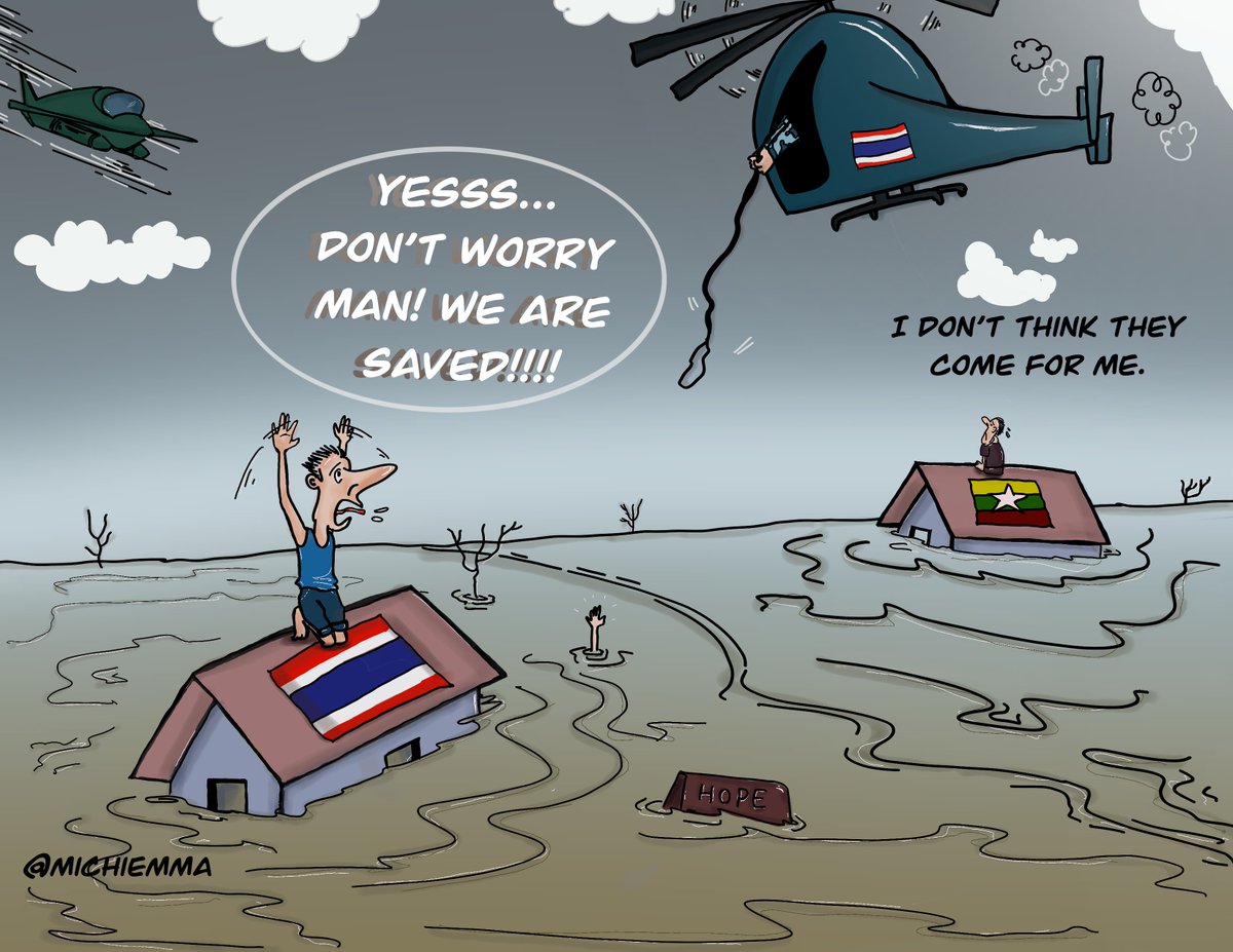 Junta to junta. Thailand is the first ASEAN country to invite the head of the junta to an international summit. Not a surprise according to our cartoonists😒

Artworks by Friday, Luna's artworks and Michi Emma

#Cartoons  #C4M #EndTheReach #BimstecSummit #SanctionsNow #Thailand