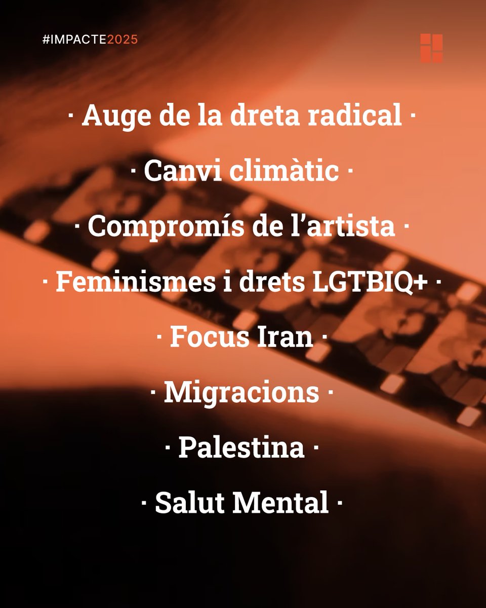 🎬 Avui inaugurem el festival!

👉 Aquí teniu algunes de les temàtiques de la programació d'#IMPACTE2025.

🎟️ ➕ Tota la informació actualitzada i les graelles d'horaris amb les projeccions a impactefilmfest.cat

#IMPACTE2025 #JustíciaGlobal #CinemaiDretsHumans