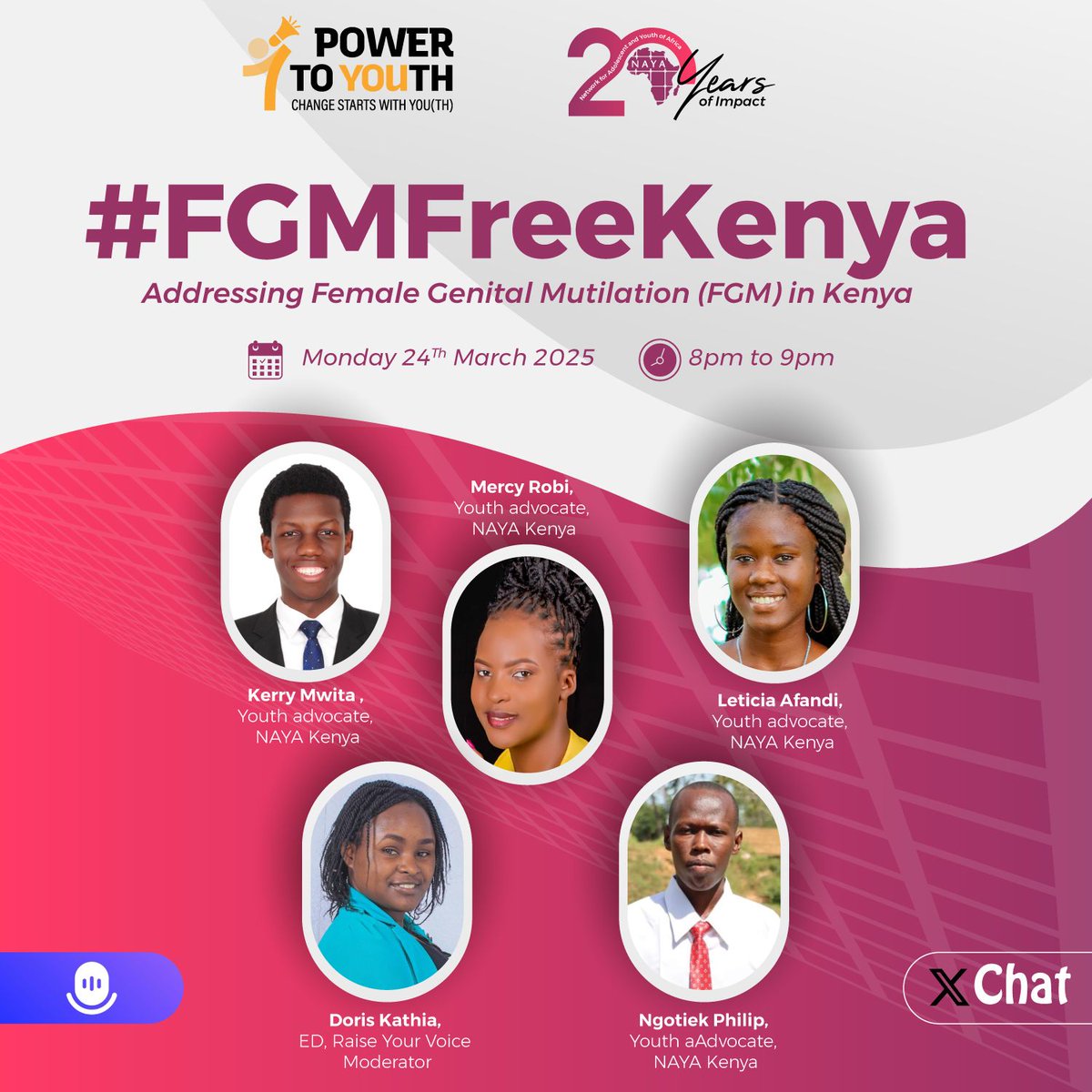 Ngotiek philip (@ngotiekp) on Twitter photo Join us for today #FGMFreeKenya as we tackle Female Genital Mutilation in Kenya. Let’s amplify youth voices and drive change!
Monday, 24th March 2025
8 PM - 9 Pm
Space link: x.com/i/spaces/1yoKM…
#FGMFreeKenya
#FGMFreeKenya
#FGMFreeKenya
#EndFGM
<a href="/NAYAKenya/">NAYA Kenya</a> Join us for today #FGMFreeKenya as we tackle Female Genital Mutilation in Kenya. Let’s amplify youth voices and drive change!
Monday, 24th March 2025
8 PM - 9 Pm
Space link: x.com/i/spaces/1yoKM…
#FGMFreeKenya
#FGMFreeKenya
#FGMFreeKenya
#EndFGM
<a href="/NAYAKenya/">NAYA Kenya</a>