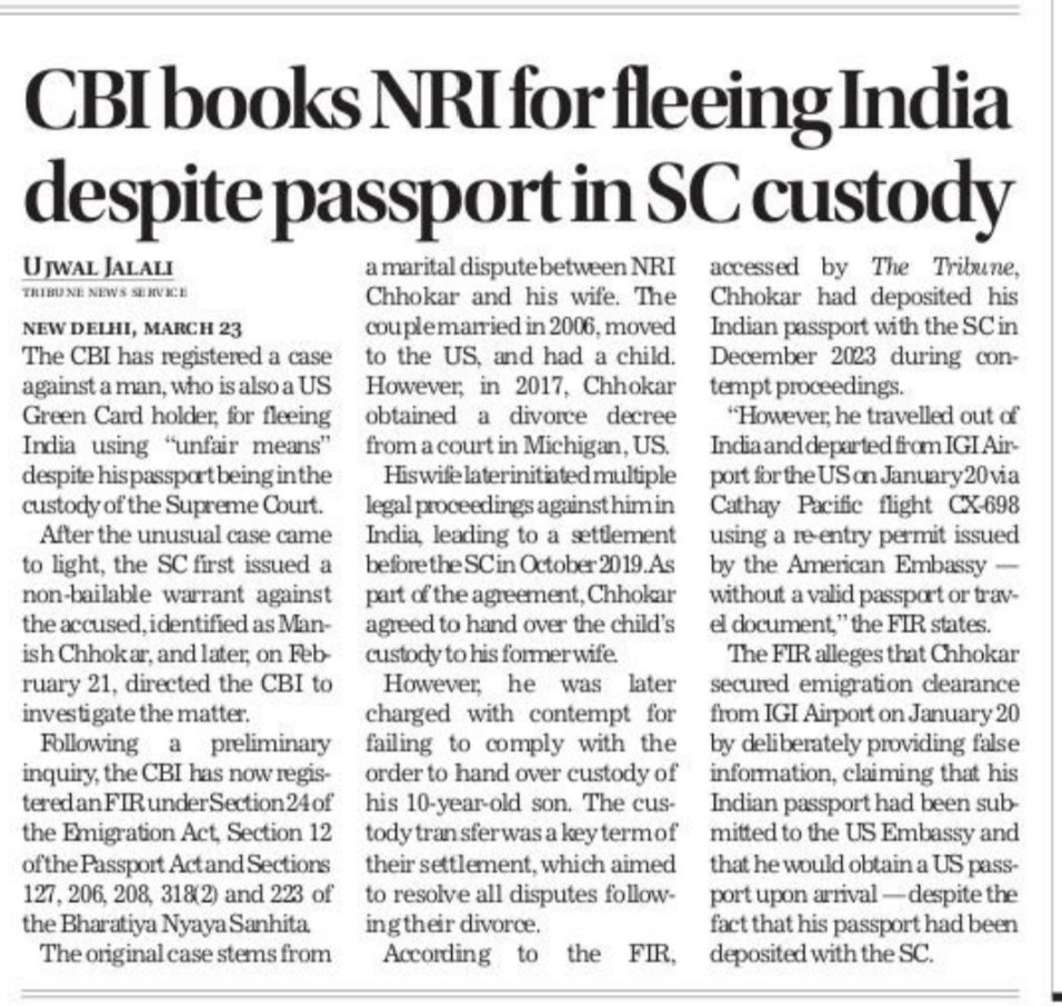 The Central Bureau of Investigation  has registered a case against a man, a US Green Card holder, for fleeing India using “unfair means” despite his passport being in the custody of the Supreme Court.

Read the full report:
tribuneindia.com/news/india/cbi…