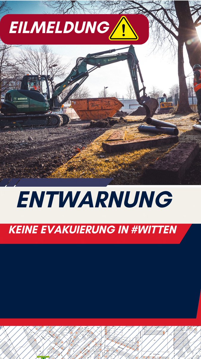 ℹ️ EILMELDUNG: Erfreuliche Neuigkeiten von dem Blindgänger Verdacht an der Westfalenstraße: Es handelt sich NICHT um eine Bombe, sondern um einen Stabbrandbombenbehälter. 

Eine Evakuierung oder andere größere Maßnahmen sind nicht notwendig.