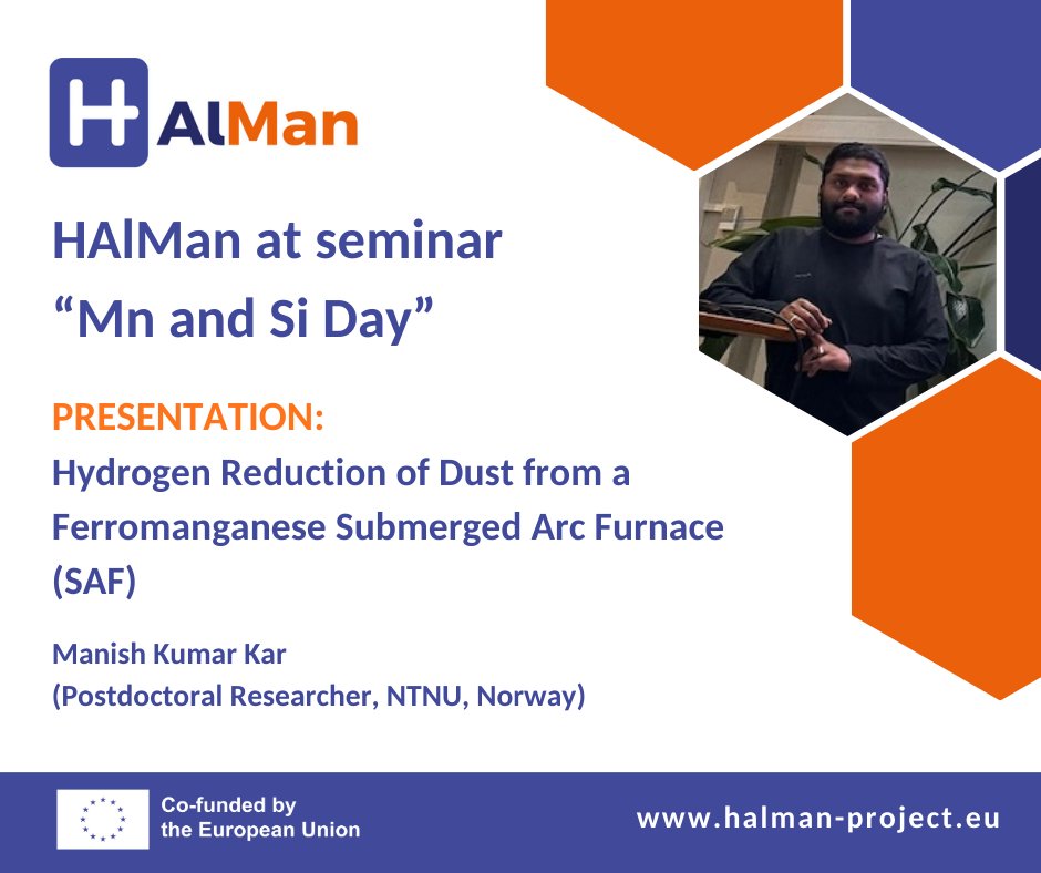 At Mn og Si Dag 2025, Manish Kumar Kar (NTNU) presented cutting-edge research on reusing ferromanganese SAF dust!
✅ Hydrogen reduction at 700–900°C
✅ Leaching for alkali &amp; MnSO₄ recovery
✅ Two-step process = smarter, greener metallurgy