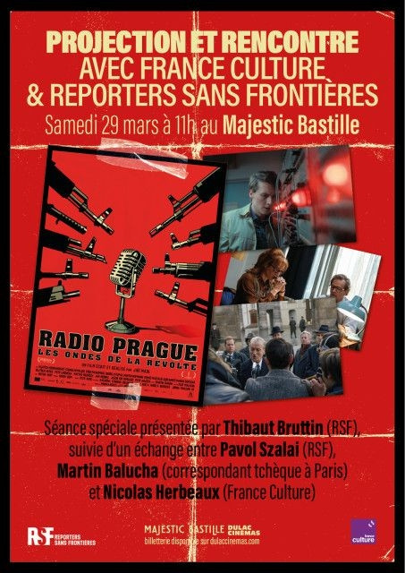 Pour ceux qui veulent voir le film "Radio Prague, Les Ondes de la révolte" : projection suivie d'un débat ce samedi 29 mars à partir de 11h, avec que du beau monde pour animer cette discussion. Un film pour notre temps, avec des enjeux toujours de notre temps.