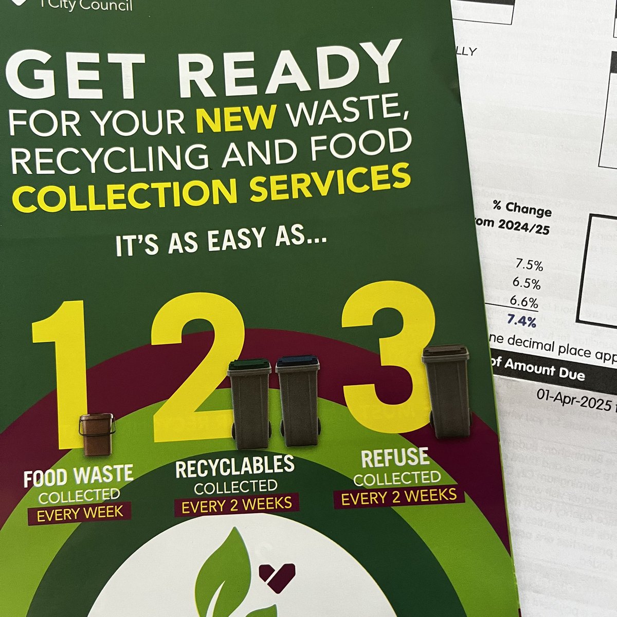 Ahh the irony! A 7.5% increase and flyer saying my new waste collection will be as easy as 1,2,3 🤣 <a href="/BCC_Help/">BCC Customer Service</a> read the room guys!