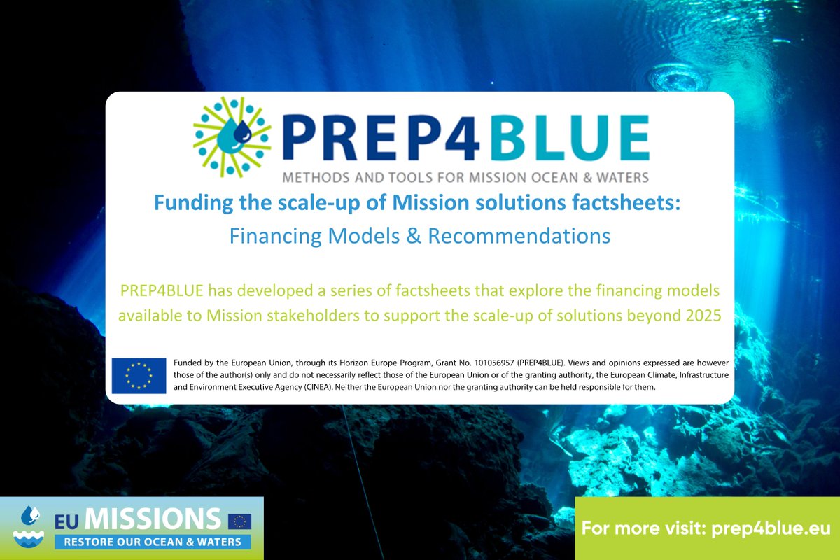 PREP4BLUE (@prep4blue) on Twitter photo The scale-up of solutions is critical for achieving #MissionOcean objectives🌊🚀
To support this <a href="/jpioceans/">JPI Oceans</a> created a series of factsheets that explore financing models & recommendations for funding the scale-up of aquatic solutions!💡
Details here: shorturl.at/Rt2Z2 The scale-up of solutions is critical for achieving #MissionOcean objectives🌊🚀
To support this <a href="/jpioceans/">JPI Oceans</a> created a series of factsheets that explore financing models & recommendations for funding the scale-up of aquatic solutions!💡
Details here: shorturl.at/Rt2Z2