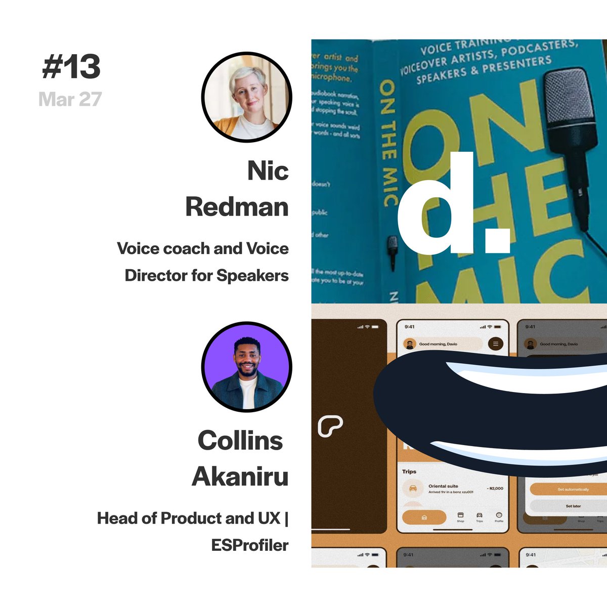 3 days to go 😏

Join us this Thursday as we dive into the creative minds of two industry leaders:

✏️ Nic Redman | Voice Coach &amp; Voice Director for Speakers 
✏️ Collins Akaniru| Head of Product and UX at ESPROFILER

👉 Secure your FREE spot now: buytickets.at/designtalks/16…