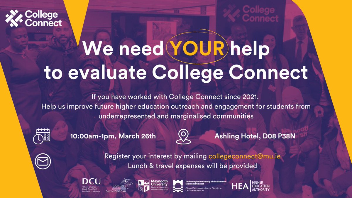 College_Connect (@mend_cc) on Twitter photo Final Reminder!
Today is the final day to register for our World Café at the Ashling Hotel.
Students & Community Workers share your experience engaging with College Connect since 2021 to help us improve HEI outreach.
Email collegeconnect@mu.ie to register now! Final Reminder!
Today is the final day to register for our World Café at the Ashling Hotel.
Students & Community Workers share your experience engaging with College Connect since 2021 to help us improve HEI outreach.
Email collegeconnect@mu.ie to register now!