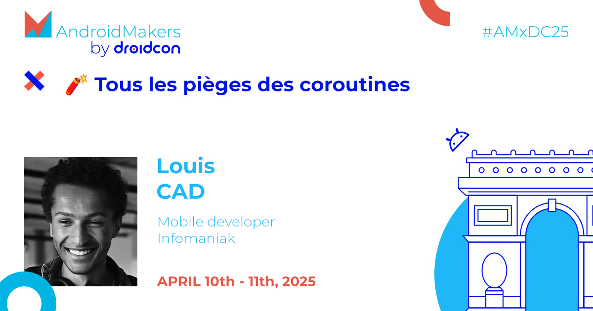 AndroidMakersFR's tweet image. Session en français 🚨 Rejoignez-nous pour une session incontournable avec @Louis_CAD à #AMxDC25

Les #coroutines simplifient l&apos;asynchrone, mais sont souvent mal comprises. Découvrez les bases et comment éviter les erreurs en prod. androidmakers.droidcon.com/louis-cad/