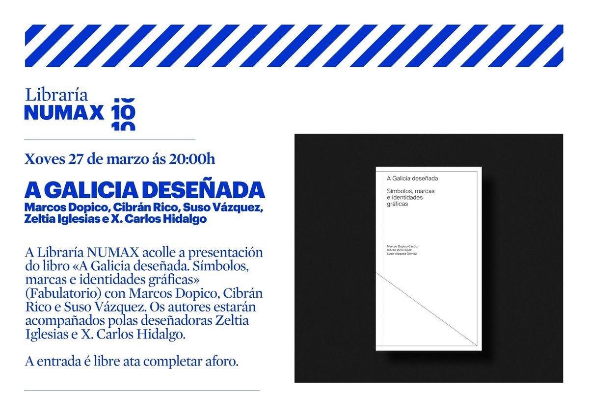 Este xoves 27 de marzo ás 8:00 h imos presentar o libro «A Galicia deseñada» en <a href="/numaxcoop/">NUMAX</a> ao carón de Zeltia Iglesias e X. Carlos Hidalgo.