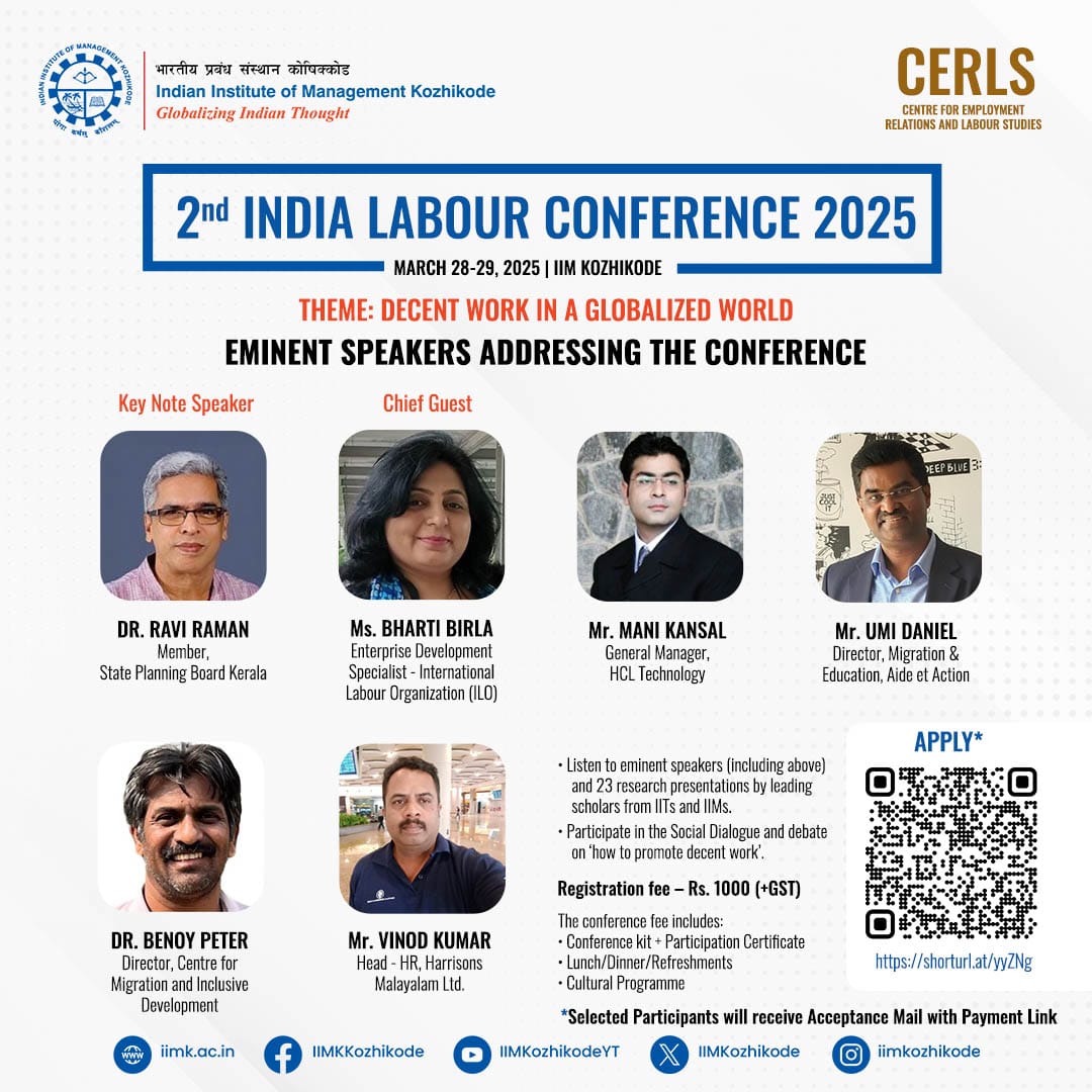 CMID is participating in the 2nd India Labour Conference - 2025, hosted by <a href="/IIMKozhikode/">IIM Kozhikode</a>  on the theme 'Decent Work in a Globalized World.' 

Stay tuned for updates.

#decentwork #futureofwork #CMID #labourmigration #migrants